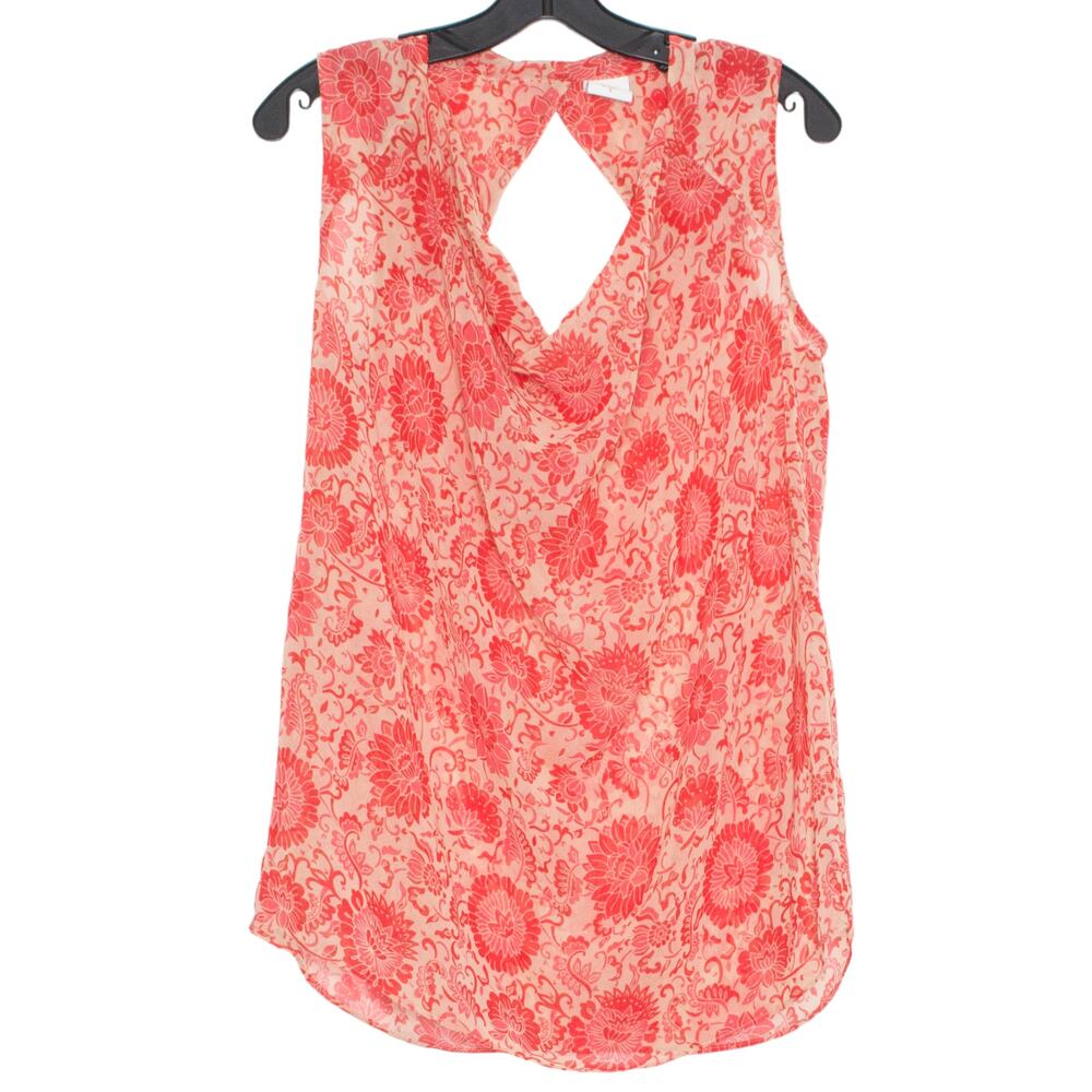 Cabi Top Vita Y2K Boho Cottage Summer Cowl Neck Sheer Floral Tan Pink Size Small
